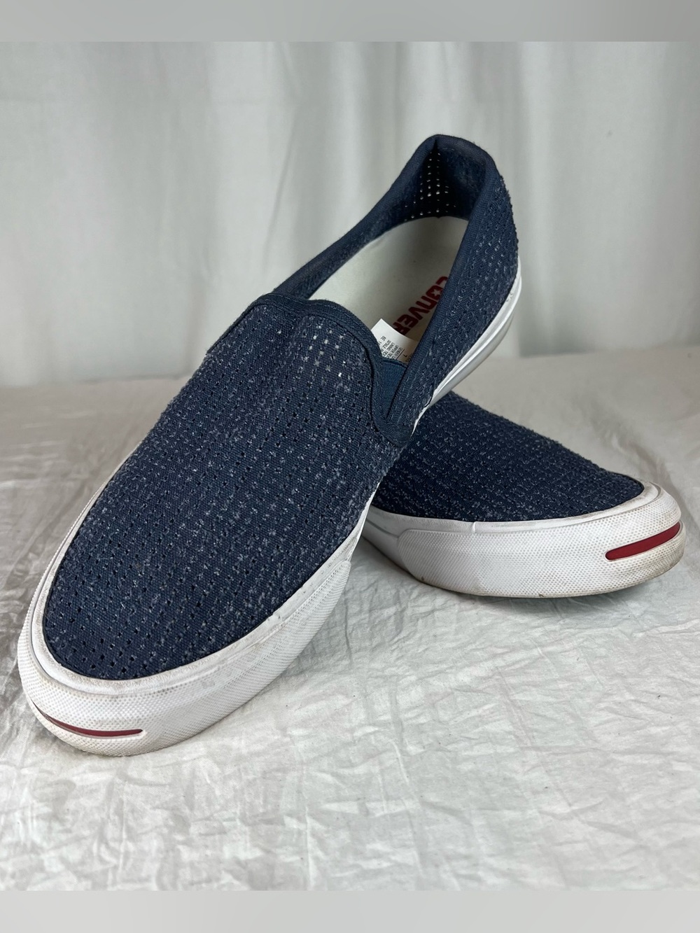 Converse Jack Purcell Unisex Mens7 Wo’s8.5 Navy Perforated Knit Slip-On Sneakers